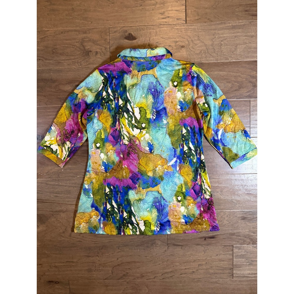 Parsley & Sage Womens L Abstract Watercolor Floral 3/4 Sleeve Button Up Shirt - Picture 3 of 6